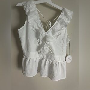 Milk & Honey Women’s White V-Neck Peasant Blouse Top M